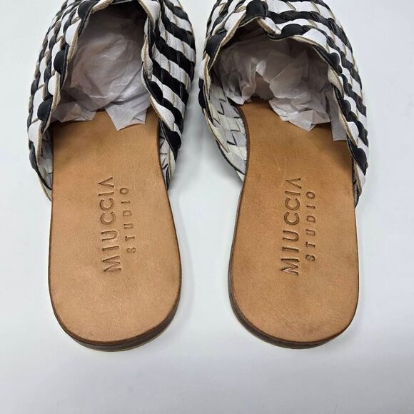 MIUCCIA STUDIO BLACK WHITE LEATHER MULES SLIP ON HAND WOVEN WOMENS EU 42 US 12 - Picture 3 of 6